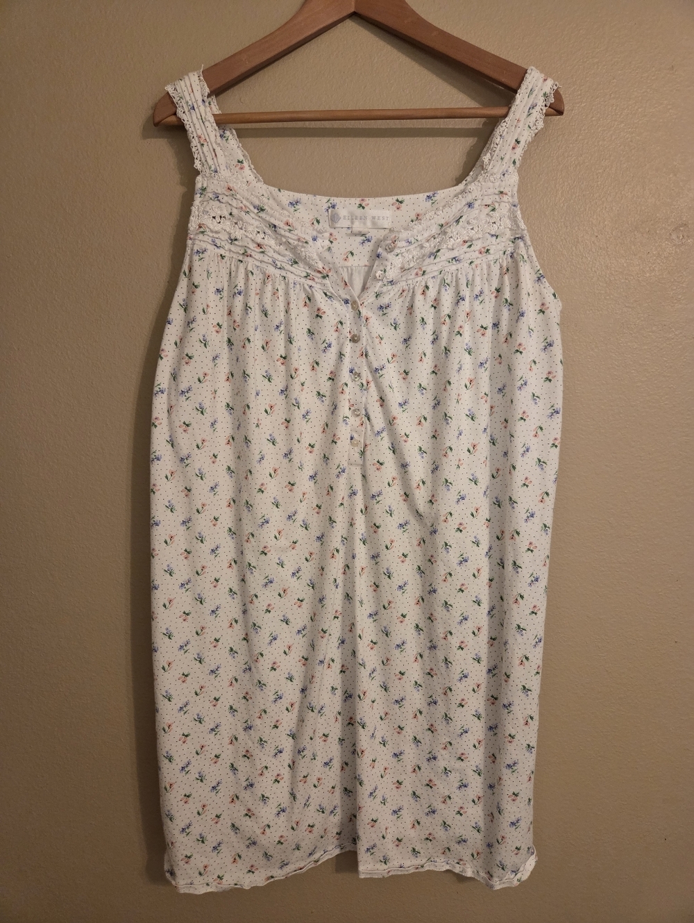 EILEEN WEST Multi-Ditsy Flower Print Cotton Jersey Sleeveless Nightgown Womens M
